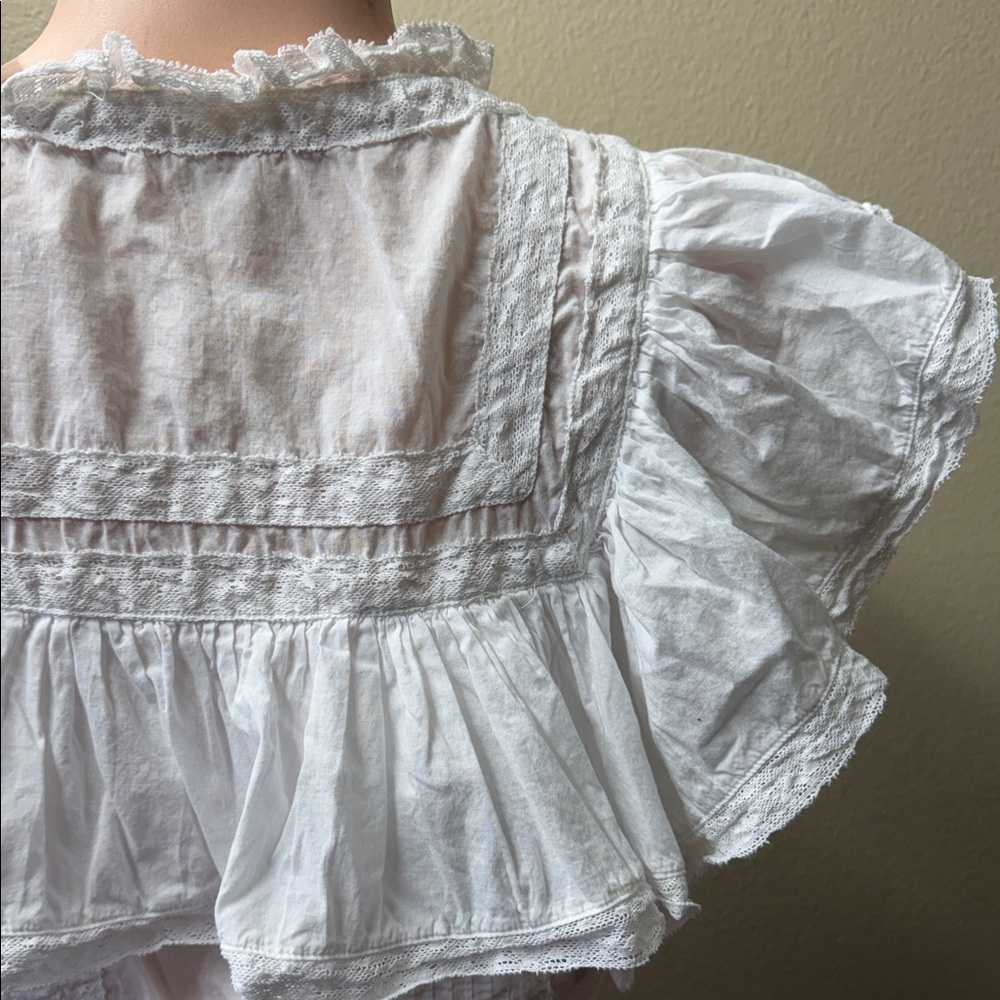 Loveshackfancy White Ruffled Button Crop Blouse - image 8